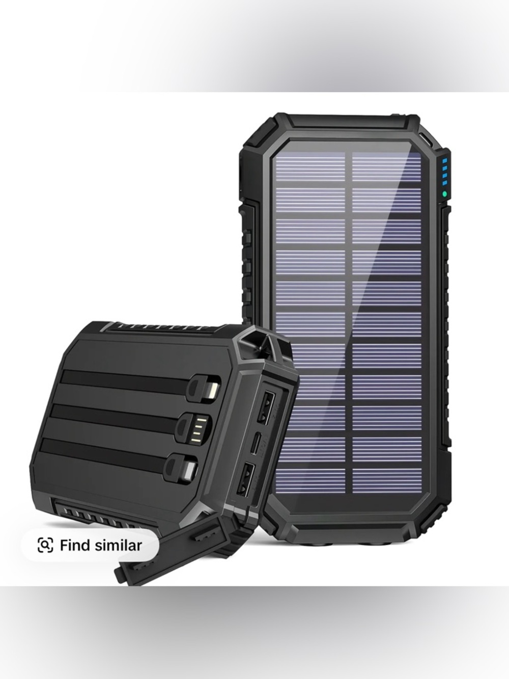 Portable Solar Power Bank Charger - Black